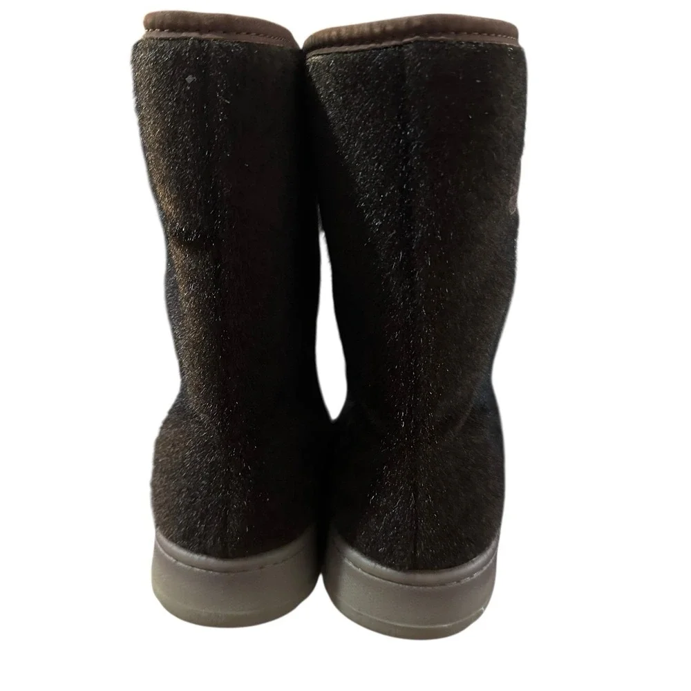 LL Bean Women 9 M Mukluk Winter Boots Brown Fleece Lined Faux Fur Faux Calf Hair